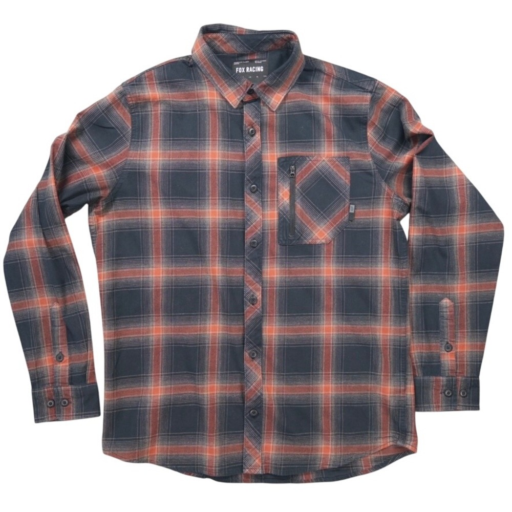 Fox Racing Flannel Button Up Mens M Orange Gray Plaid‎ Long Sleeve Moto Shirt